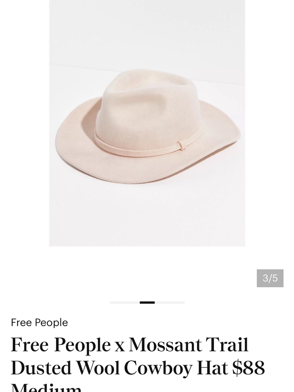 Free people /Mossant Paris Cream Blush Cowboy Felt Hat size Medium - Picture 2 of 8